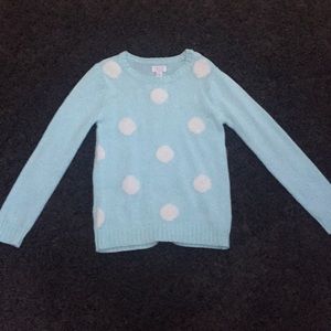 Turquoise polka dot knit sweatshirt